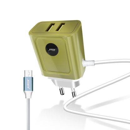 Airox CH30 Fast Charger - 2 USB Ports + 1 V8 Cable | Smart Output for Versatile Charging